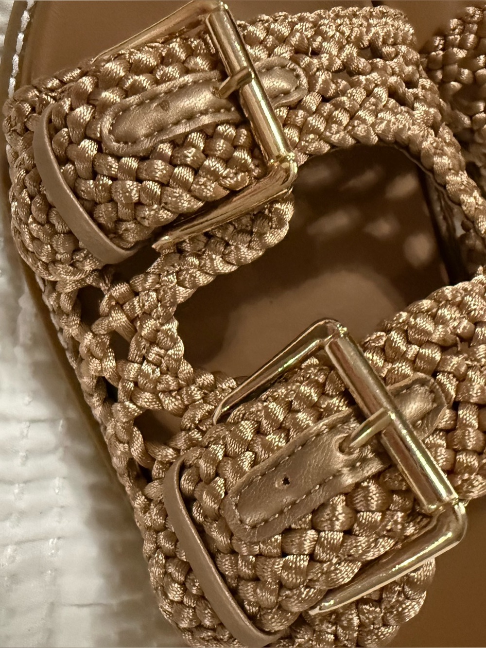 Braided Double-Buckle Slide Sandals in Metallic Tan - Picture 3 of 5